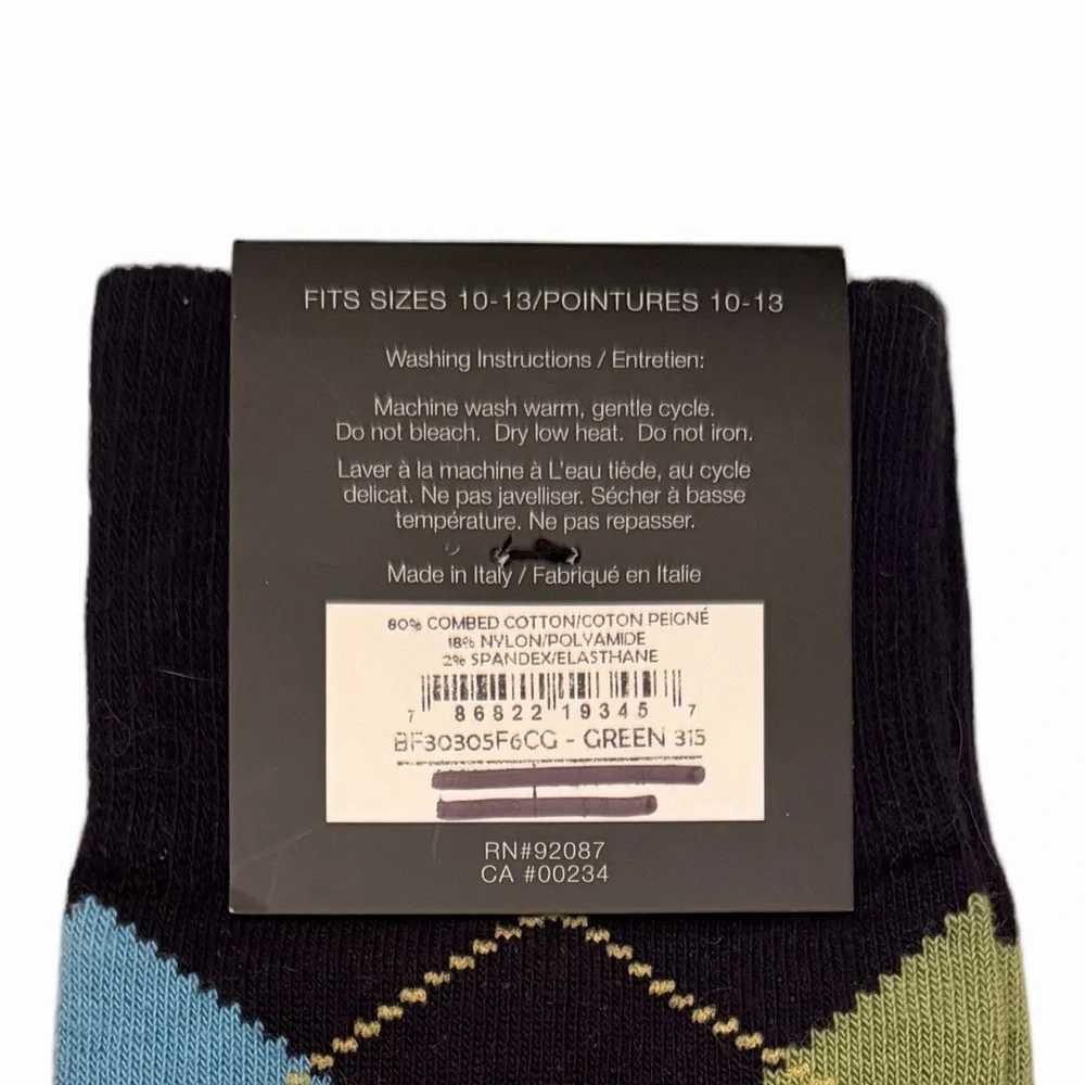 Saks Fifth Avenue Men’s Dress Socks Argyle & Stripe Blue Green Made in Italy